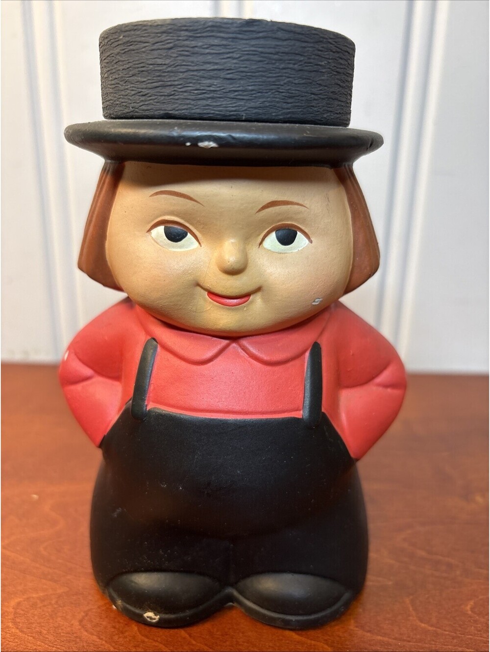 Vintage Pennsylvania Dutch Amish Boy Figure with Red Shirt & Black Pants